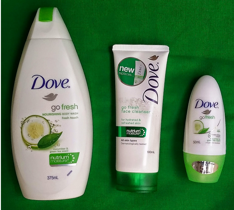 DOVE - GO FRESH CUCUMBER GREEN TEA BODY WASH FACE CLEANSER & 48HR MOISTURISING CREAM ANTI ANTIPERSPIRANT ROLL ON DEODORANT