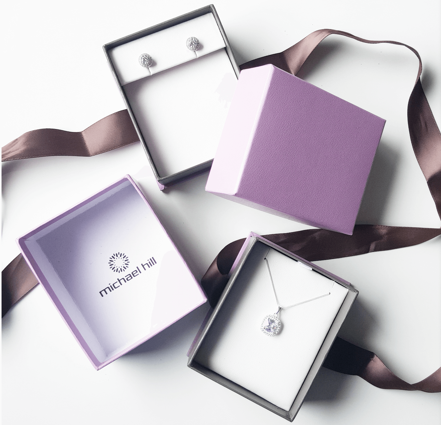 MICHAEL HILL - STERLING SILVER STUD EARRINGS & PENDANT NECKLACE