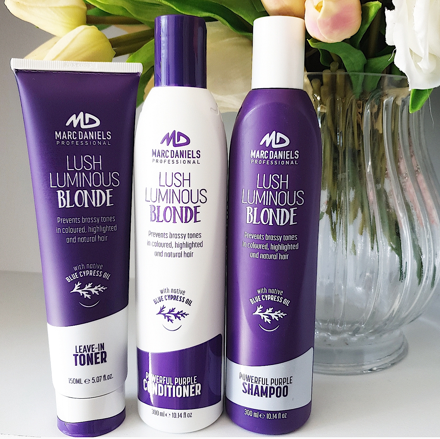MARC DANIELS - LUSH LUMINOUS BLONDE SHAMPOO & CONDITIONER + TONER / CHAMOMILE DEEP CONDITIONER & HENNA WAX HAIR TREATMENT