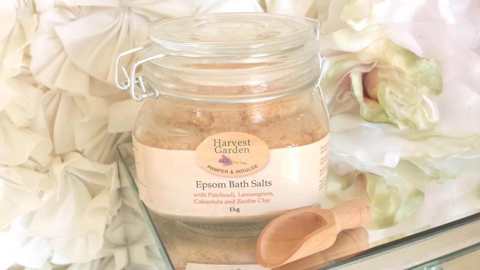 HARVEST GARDEN - PATCHOULI LEMONGRASS CALENDULA ZEOLITE CLAY EPSOM BATH SALTS